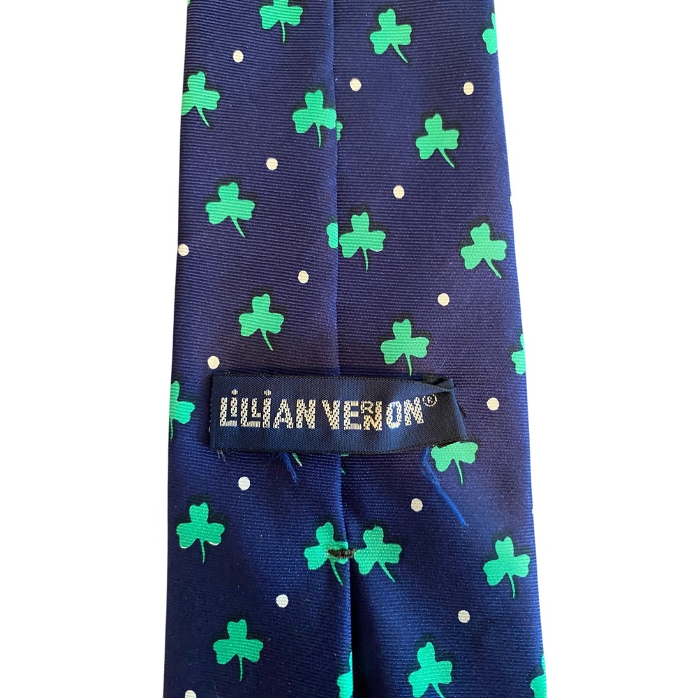 Lillian Vernon Vintage 1986‎ Mens Silk Tie St Patricks Day Shamrock Navy Blue